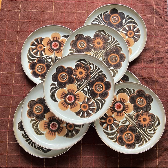 Westbury Danby Vintage 8 10” Dinner Plates Brown Tan Floral MCM - Rare! - Picture 4 of 9